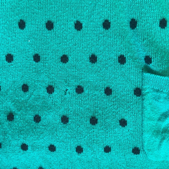 Loft Lightweight Sweater Green Black Polka Dots Pockets Size Medium - Picture 6 of 7